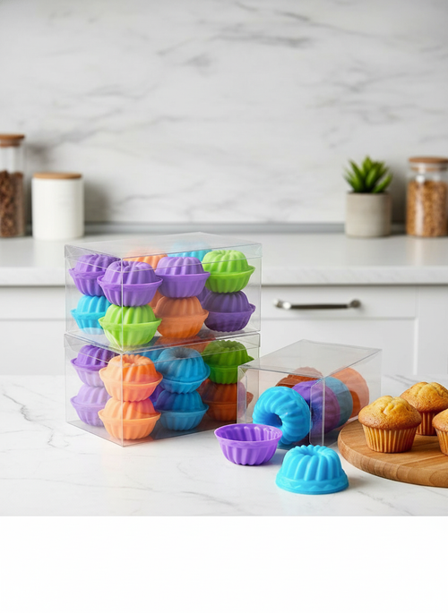 Premium 24 Adet Silikon Cupcake ve Muffin Kalıbı - Yeniden Kullanılabilir Karışık Renk