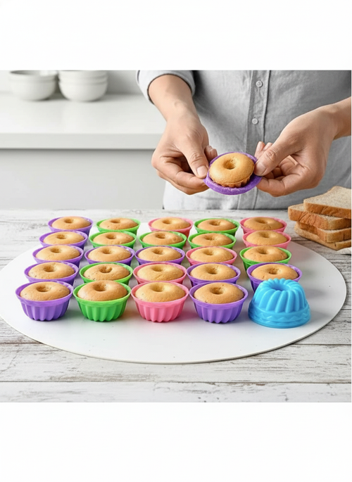 Premium 24 Adet Silikon Cupcake ve Muffin Kalıbı - Yeniden Kullanılabilir Karışık Renk