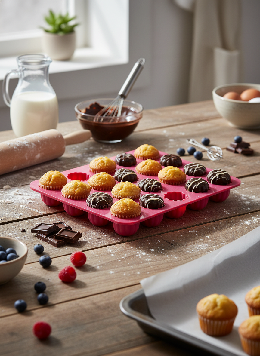 25'li Çiçek Desenli Silikon Kek ve Çikolata Kalıbı - Mini Muffin ve Lokmalık Tatlı Kalıbı