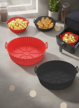 Kırmızı Airfryer Silikon Pişirme Kalıbı Seti - Yanmaz Yapışmaz Isıya Dayanıklı Hava Fritözü Aksesuarı (20 cm)