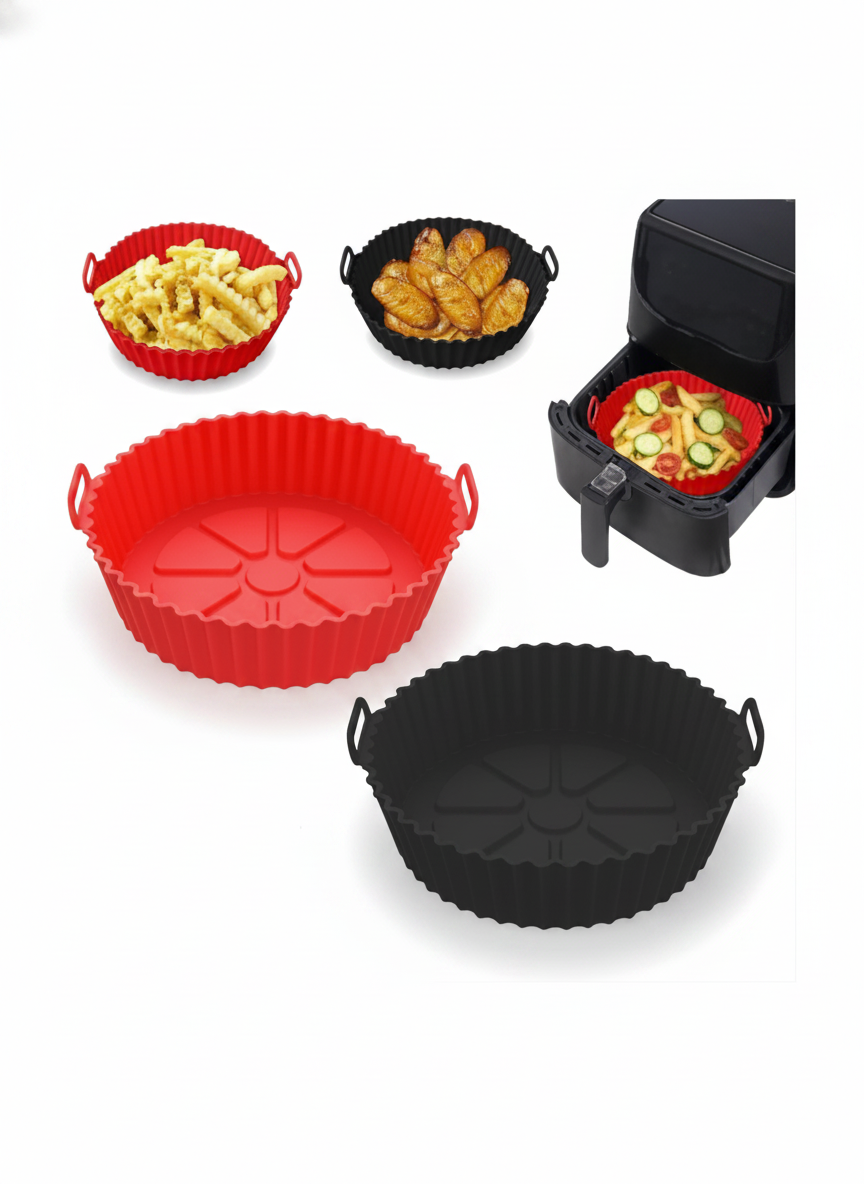 2'li Airfryer Silikon Pişirme Kalıbı Seti - Yanmaz Yapışmaz Isıya Dayanıklı Hava Fritözü Aksesuarı (20 cm)