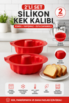 2 Adet Premium Silikon Büyük Şef Kek Kalıbı - Yanmaz Yapışmaz Yuvarlak Dilim Kek Kalıbı - Kırmızı