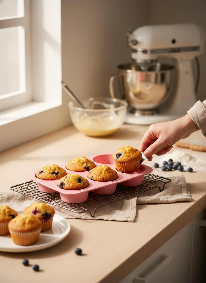 6'lı Silikon Muffin ve Cupcake Kalıbı - Yapışmaz Tek Parça Esnek Kek Kalıbı 25x16 cm