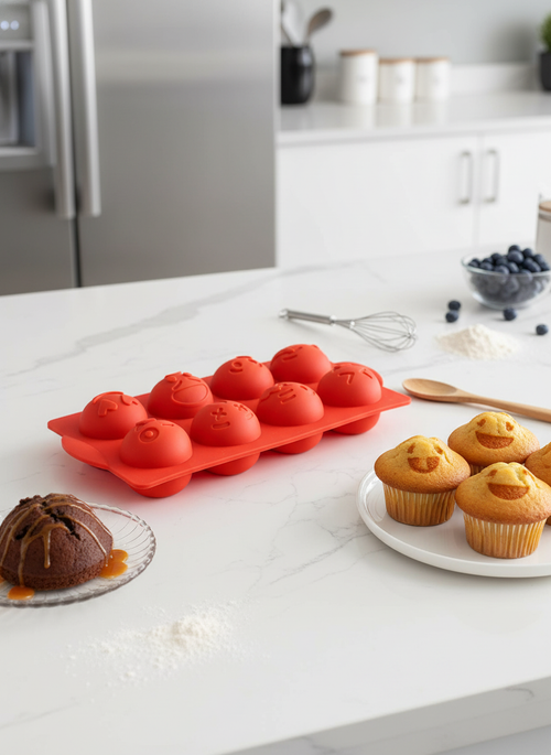 8'li Emoji Silikon Kek ve Muffin Kalıbı - Yapışmaz Çikolata, Cupcake ve Mousse Tatlı Kalıbı
