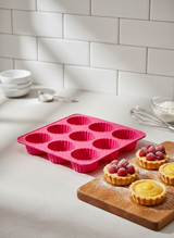 9 Bölmeli Silikon Tartolet ve Muffin Kek Kalıbı - Yapışmaz Çiçek Formlu Pişirme Seti
