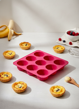 9 Bölmeli Silikon Tartolet ve Muffin Kek Kalıbı - Yapışmaz Çiçek Formlu Pişirme Seti
