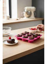 9'lu Kalp Şekilli Silikon Kek ve Çikolata Kalıbı - Pembe Mini Muffin ve Lokmalık Tatlı Kalıbı
