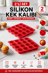 2 Adet 16 Gözlü Silikon Makaron, Mini Kek ve Çikolata Kalıbı - Yanmaz Yapışmaz Muffin Tepsisi