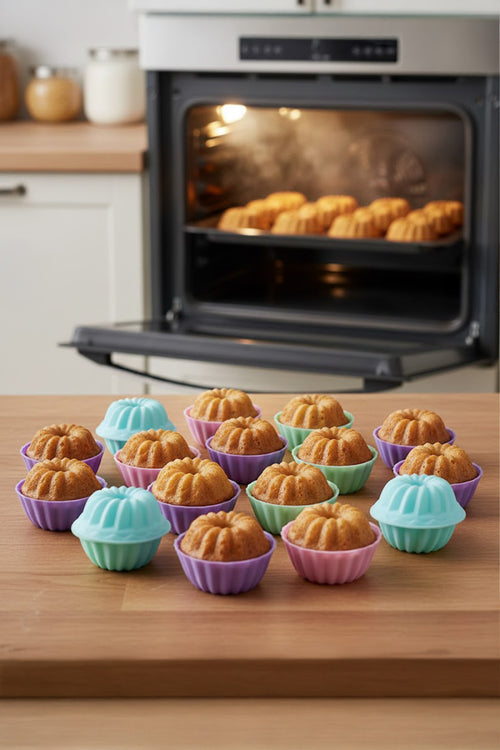 BakeMuff 12 Adet Silikon Muffin ve Mini Kek Kalıbı, Yapışmaz, Isıya Dayanımlı, BPA’sız - Karışık Renk