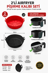 Kırmızı Airfryer Silikon Pişirme Kalıbı Seti - Yanmaz Yapışmaz Isıya Dayanıklı Hava Fritözü Aksesuarı (20 cm)