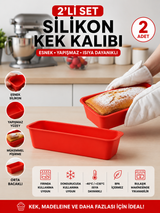 2 Adet Premium Silikon Büyük Şef Kek Kalıbı - Yanmaz Yapışmaz Yuvarlak Dilim Kek Kalıbı - Kırmızı