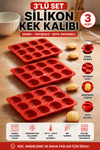 3 Adet 12’li Silikon Deniz Kabuğu Madeleine Kalıbı – Yapışmaz Kek ve Çikolata Kalıbı | Isıya Dayanıklı Kırmızı, BPA Free