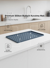 Premium Silikon Bulaşık Kurutma Matı 48x30 cm - Isıya Dayanıklı, Kaymaz Tezgah Üstü Kurutmalık ve Nihale