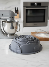 Silikon Gül Şekilli Kek Kalıbı - 23 cm Yapışmaz Isıya Dayanıklı Büyük Çiçek Kek ve Pasta Kalıbı Gri