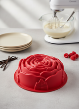 Silikon Gül Şekilli Kek Kalıbı - 23 cm Yapışmaz Isıya Dayanıklı Büyük Çiçek Kek ve Pasta Kalıbı Kırmızı