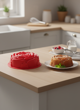 Silikon Gül Şekilli Kek Kalıbı - 23 cm Yapışmaz Isıya Dayanıklı Büyük Çiçek Kek ve Pasta Kalıbı Kırmızı