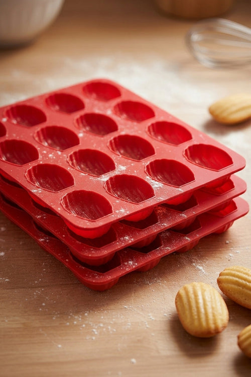 3 Adet 12’li Silikon Deniz Kabuğu Madeleine Kalıbı – Yapışmaz Kek ve Çikolata Kalıbı | Isıya Dayanıklı Kırmızı, BPA Free