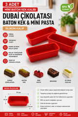 3 Adet Mini Baton Kek ve Dubai Çikolatası Kalıbı Silikon – Yapışmaz Baton Kek, Mini Pasta ve Çikolata Kalıbı BPA İçermez